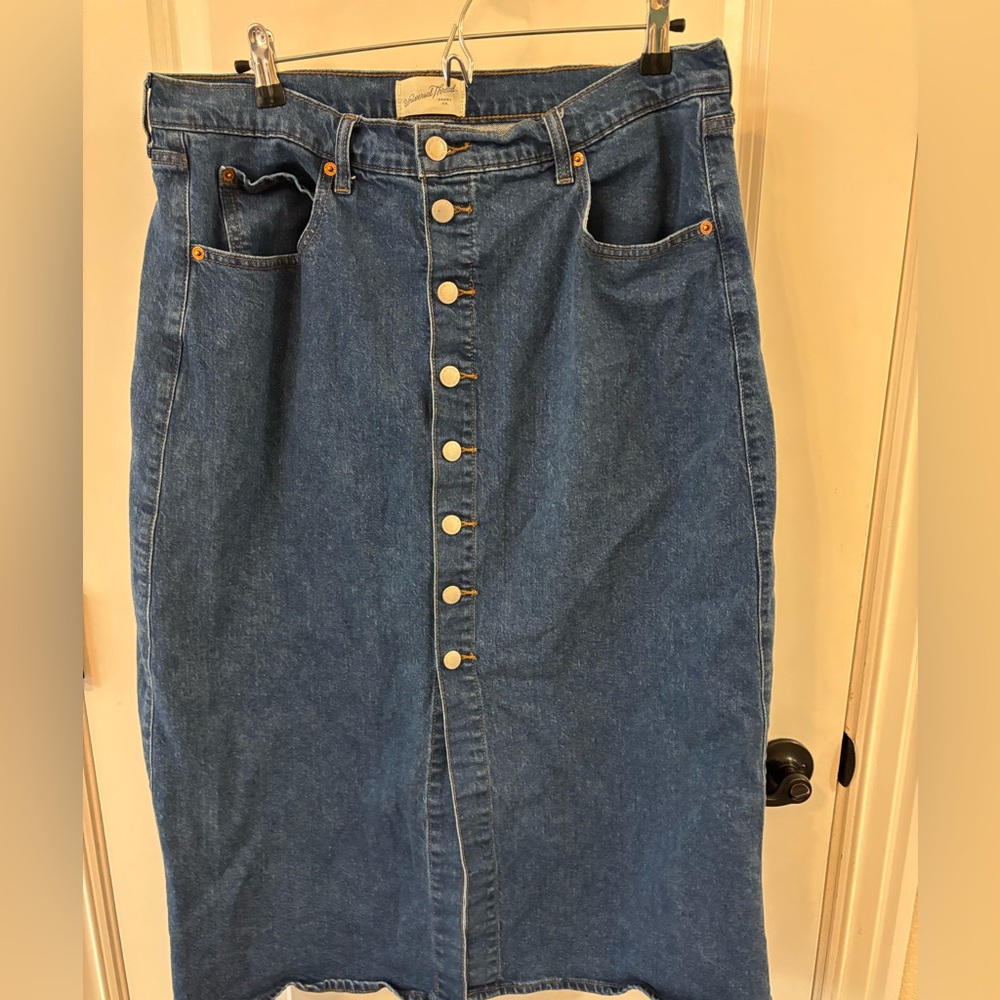 Denim Button-Front Skirt
